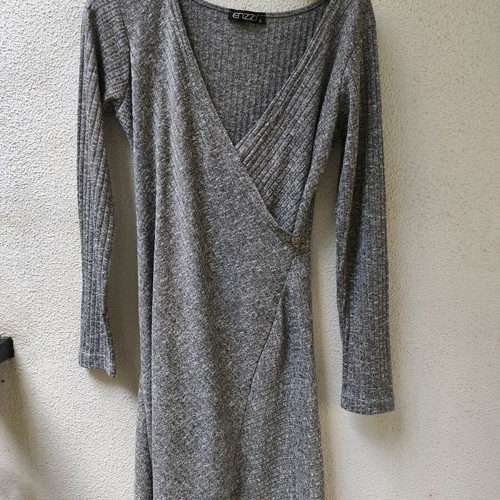 Enzzo Small dress like new, grey wrap design with metal detail