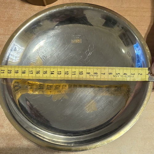 Rostfrei serving platter used, round 22cm, stainless steel with gold accents