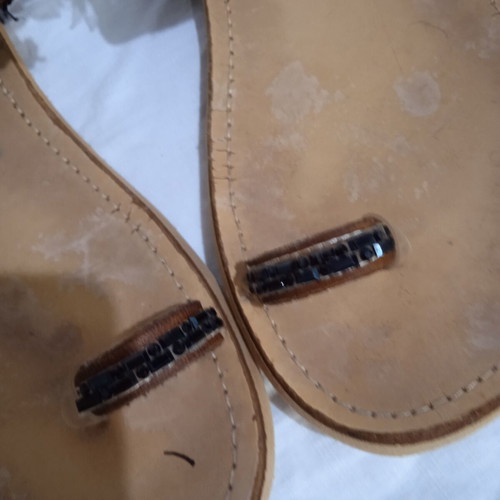 Sandals with bows and beads used, leather, size 38-39, black