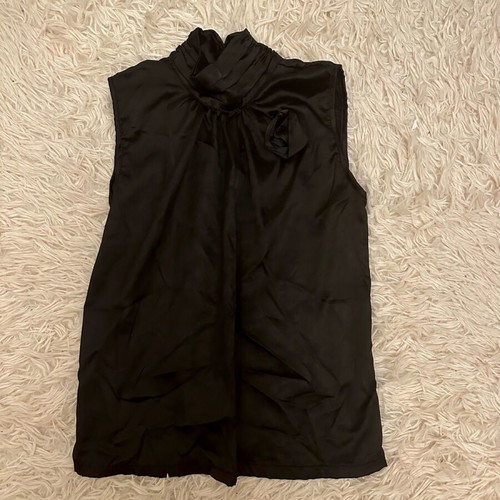 Black satin blouse with 3-D rose design like new