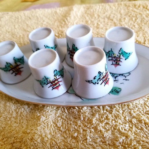 Sake set handmade used, Japanese porcelain with gold details
