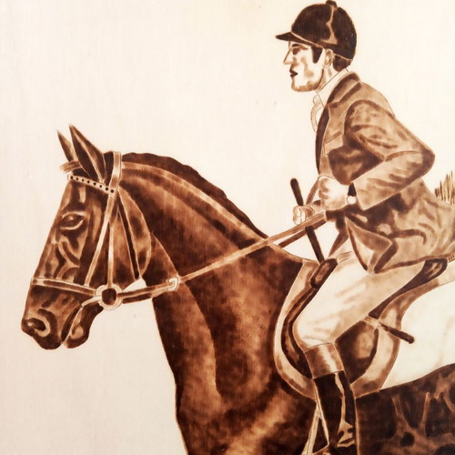 Equestrian Skill Contest Pyrography Painting new on poplar wood