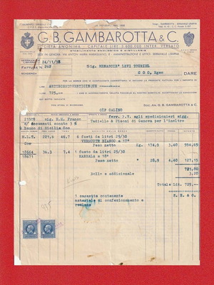 Historical commercial invoice 1938 with 2 Italian marca da bollo stamps used