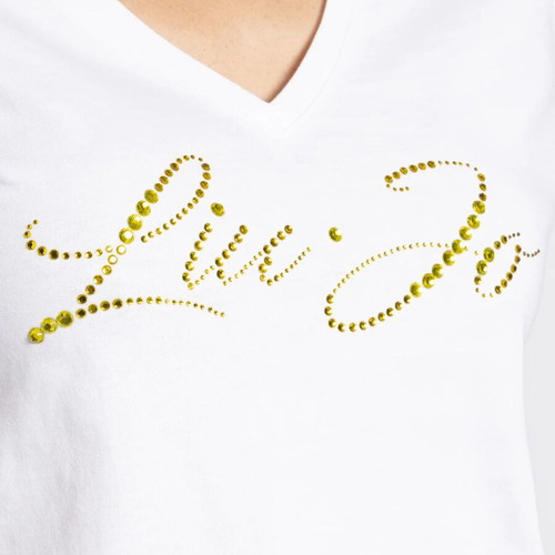 Liu Jo white rhinestone logo V-neck T-shirt, size small