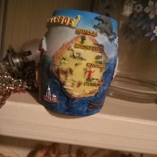 Ceramic toothpick holder new with embossed summer scenes
