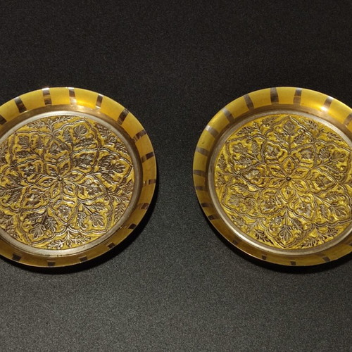 Brass small carved discs like new