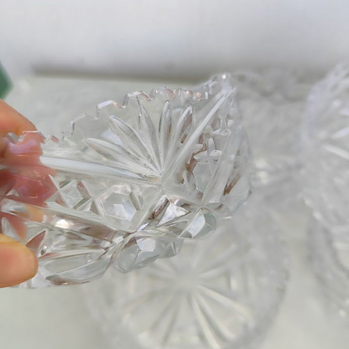 Crystal bowls set of 6 used, vintage dessert and ice cream bowls