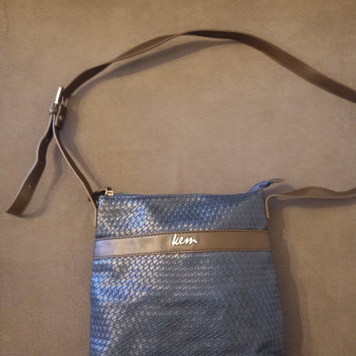 Kem crossbody shoulder bag with blue snake/croc effect and brown details