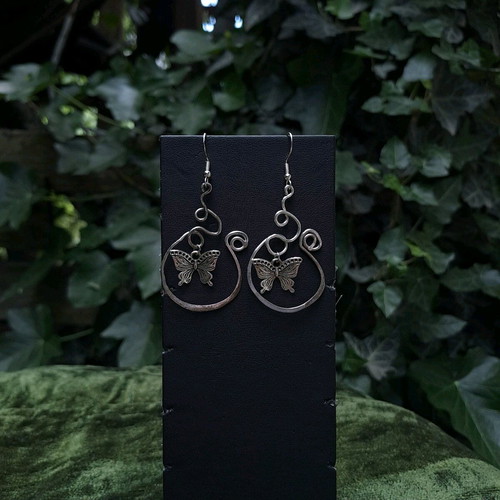 Wire-Worked Butterfly Earrings new, silver color, handcrafted