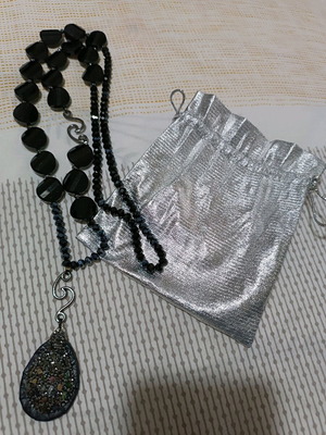 Long necklace with hematite stone handmade like new, black