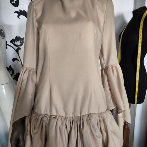 Mini dress beige nude with wide sleeves, new by Niki Nikolaidou