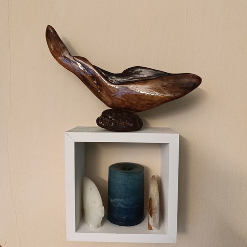 Driftwood Art Sculpture Whale new, handcrafted wooden decor
