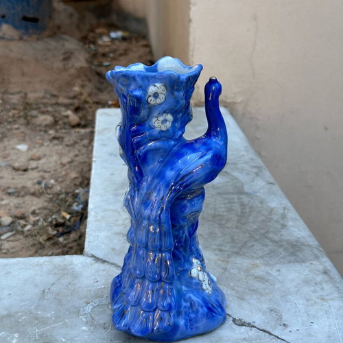 Collectible ceramic peacock vase used with gold details 1959