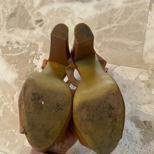 Brown platform sandals used, size 39, 3cm wedge, 13cm heel