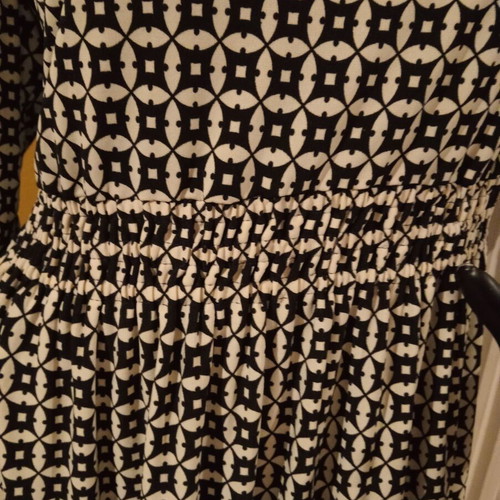 Next midi dress with elastic waist, black and white geometric pattern, UK 16 EUR 44