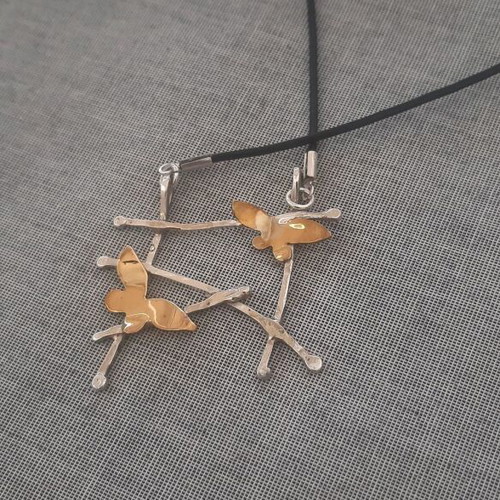Wings Necklace silver 925 handmade new with genuine leather strap