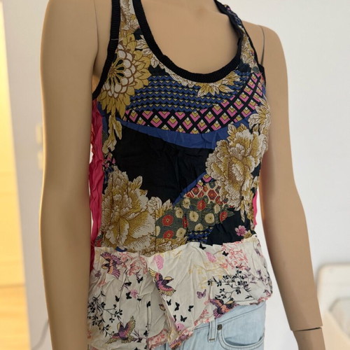 Medium satin patchwork blouse used, multicolored