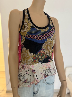 Medium satin patchwork blouse used, multicolored