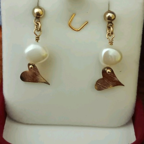 Silver 925 gold-plated earrings with pearl and heart, like new