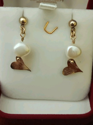 Silver 925 gold-plated earrings with pearl and heart, like new