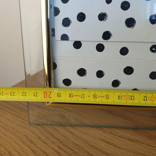 Glass photo frame with gold border, like new, 14.5×19.5 cm