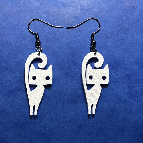 Cat Earrings new, white, handmade 3D printed jewelry