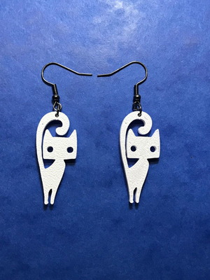 Cat Earrings new, white, handmade 3D printed jewelry