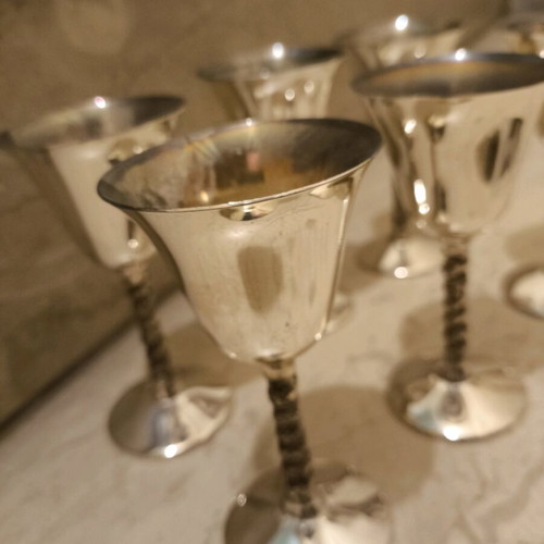Set of six used silver-plated liqueur glasses