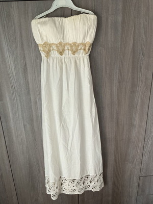Strapless dress long, like new, white and gold