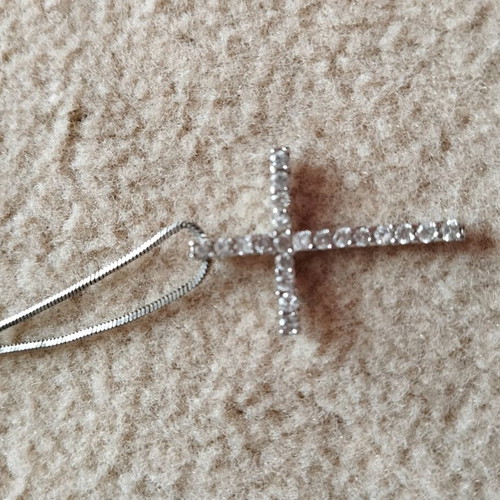 Silver cross with zircon new with chain