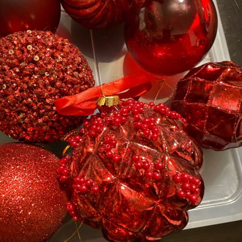 Christmas balls red new, all together