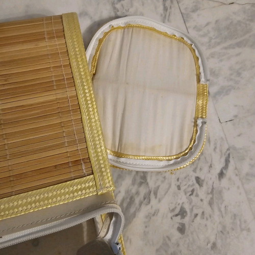 Soft wooden handbag with fabric beige like new