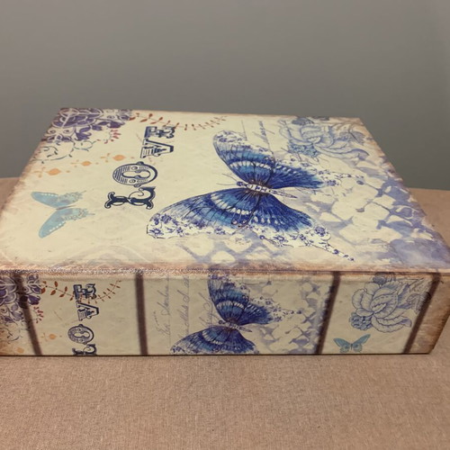 Vintage storage box with butterfly and flower design