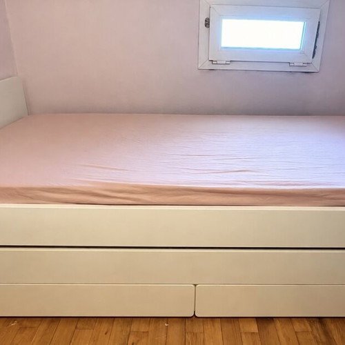 IKEA SLAKT children's bed with AGOTNES foam mattress and storage drawers