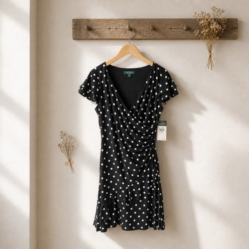 Lauren Ralph Lauren black and white polka dot wrap dress