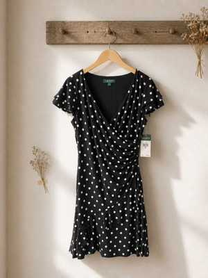 Lauren Ralph Lauren black and white polka dot wrap dress