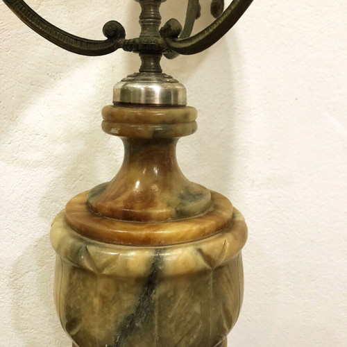 Vintge onyx and bronze table lamp used, 1980, height 90 cm