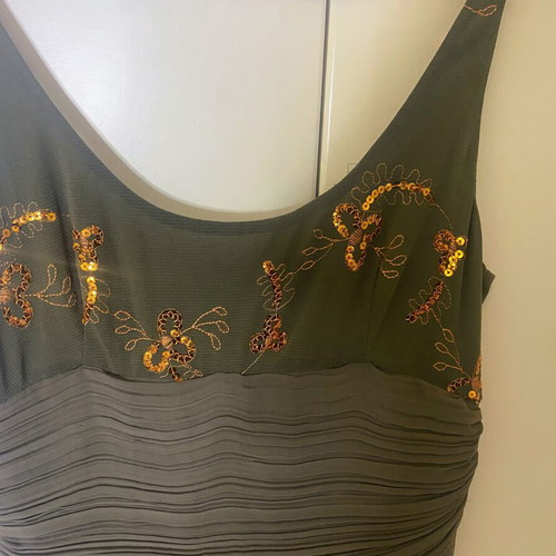 Depolo khaki short dress with sequins and ruching, size 48