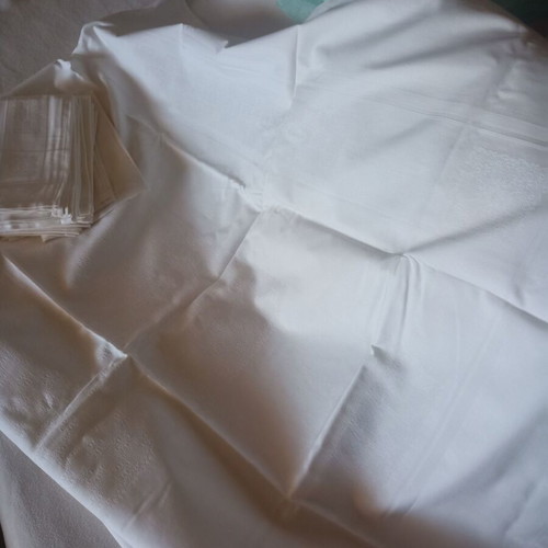 Linen tablecloth with napkins for 12 people, new, white fabric matouk