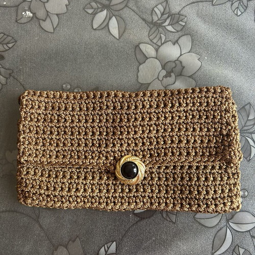 Handmade Knitted Bag brown with decorative button