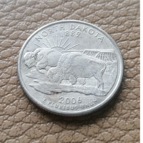 25cent USA North Dakota 2006 Buffalo coin used with P mark