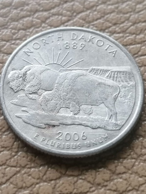 25cent USA North Dakota 2006 Buffalo coin used with P mark