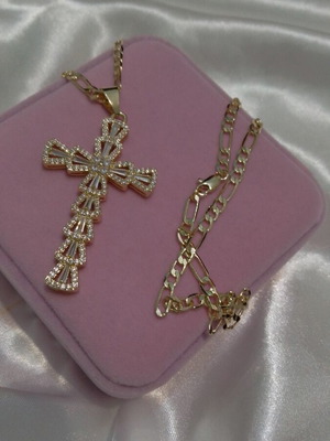 Βυζαντινός σταυρός με αλυσίδα ατσάλινος επιχρυσωμένος καινούργιος