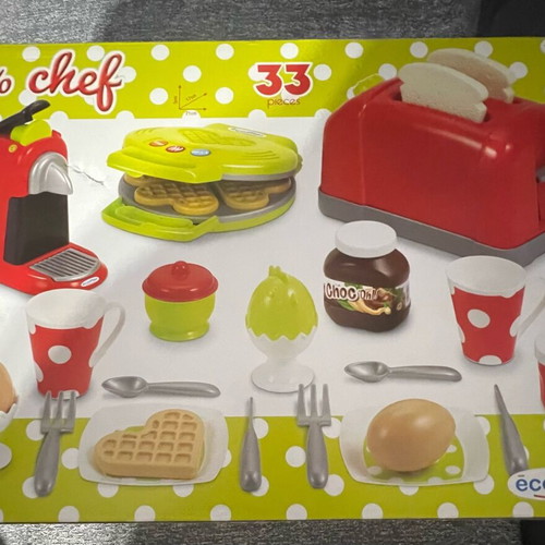 Ecoiffier Waffle Maker, Espresso Machine and Toaster with 33 Sealed Accessories