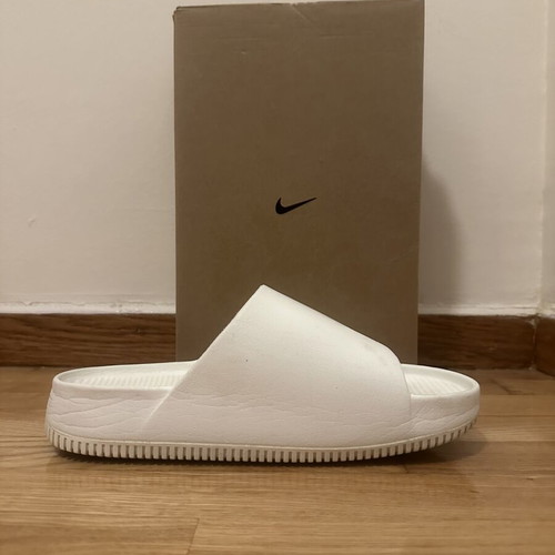 Nike men's white Calm slides size 42.5, used with signs of wear