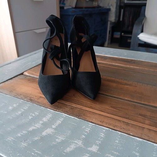 Badura leather suede high heels with ankle straps new, size 38, black