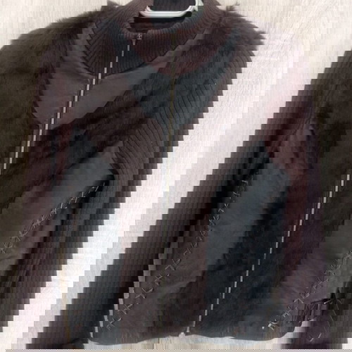 Дамско кафяво сако като ново с естествена кожа и заешка кожа