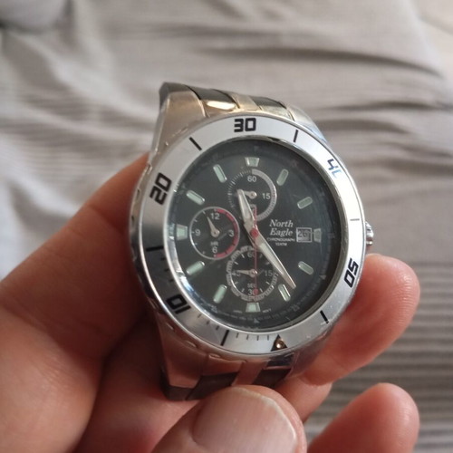 North Eagle men's wristwatch chronograph, silver, no strap