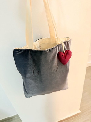 Handmade velvet shopper shoulder bag with gift burgundy heart keychain new