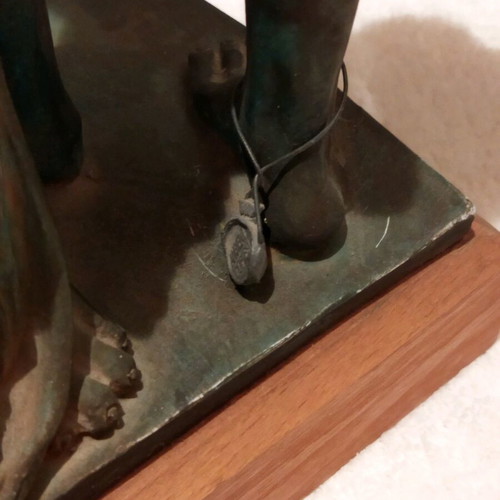 Heracles alabaster statue with green patina oxidation effect